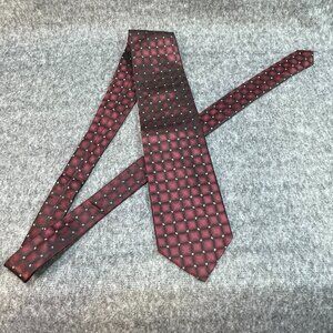 FOGGIA Italian-Made Pure Silk Tie – 57" x 4" Burgundy Geometric‎ Pattern